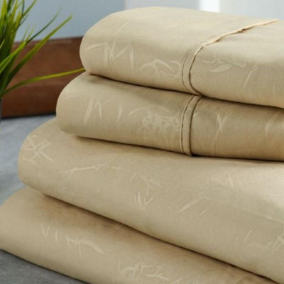 Bamboo 1800 Count Leaf Embossed Bed Sheet Set