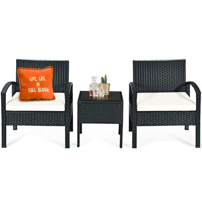 Rattan Patio Furniture - 2 Cushioned Chairs With Garden Table