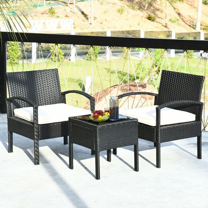 Rattan Patio Furniture - 2 Cushioned Chairs With Garden Table