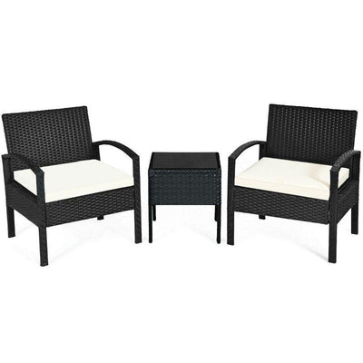 Rattan Patio Furniture - 2 Cushioned Chairs With Garden Table