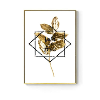 Nordic Golden abstract leaf flower Wall Art