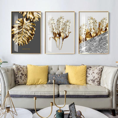 Nordic Golden abstract leaf flower Wall Art