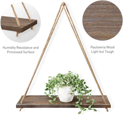 Wooden Rope Swing Wall Hanging Plant Flower Pot Tray