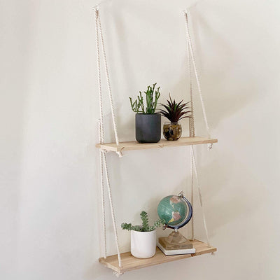 Wooden Rope Swing Wall Hanging Plant Flower Pot Tray