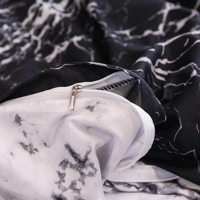 Black and White Marble Reactive Printed Bedding Set