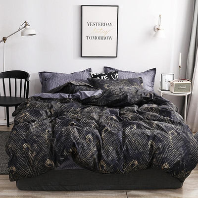 Black and White Marble Reactive Printed Bedding Set