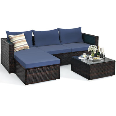 5PCS Patio Furniture Set - Sectional Conversation Sofa w/ Coffee Table