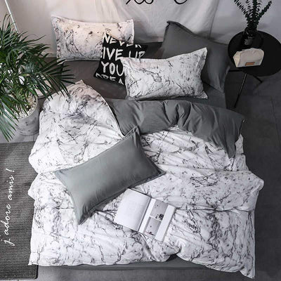 Black and White Marble Reactive Printed Bedding Set