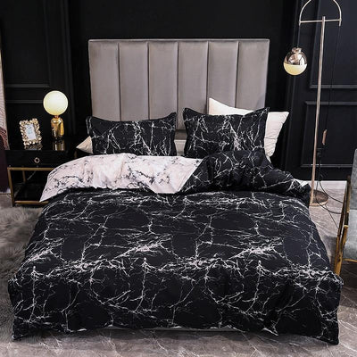 Black and White Marble Reactive Printed Bedding Set