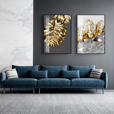 Nordic Golden abstract leaf flower Wall Art