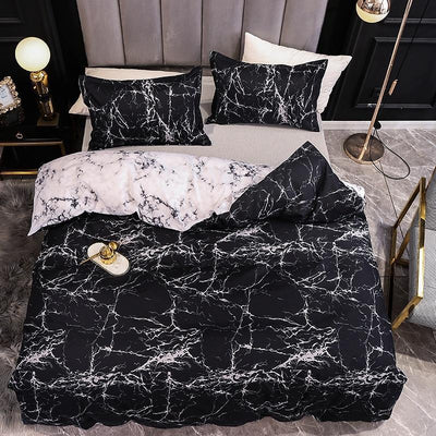 Black and White Marble Reactive Printed Bedding Set