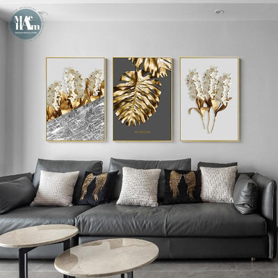 Nordic Golden abstract leaf flower Wall Art