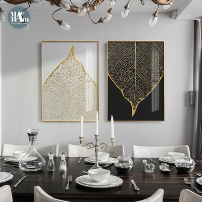 Nordic Golden abstract leaf flower Wall Art