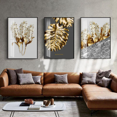 Nordic Golden abstract leaf flower Wall Art