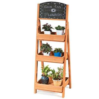 Wooden Sidewalk Chalkboard Sign Display with Shelves