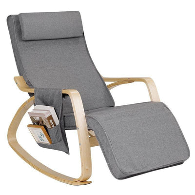 Relaxing Adjustable Lounge Rocking Chair with Pillow and Pocket