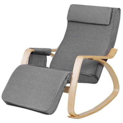 Relaxing Adjustable Lounge Rocking Chair with Pillow and Pocket