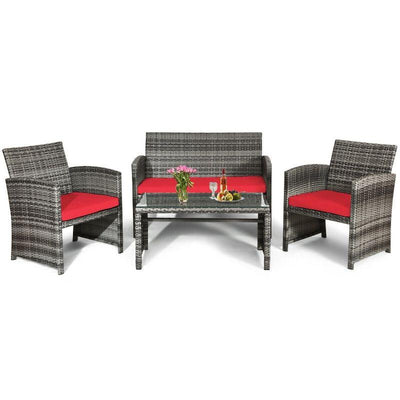 4 Piece Patio Rattan Furniture Set