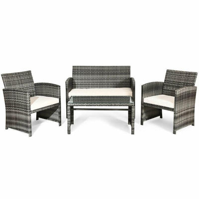 4 Piece Patio Rattan Furniture Set