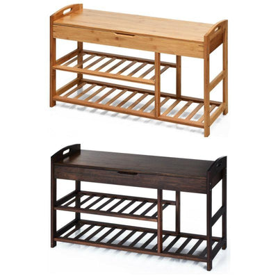 3-Tier Bamboo Shoe Bench Entryway Storage Rack