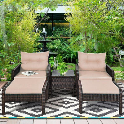 Patio Rattan Wicker Sofa Furniture Set - 5 Piece