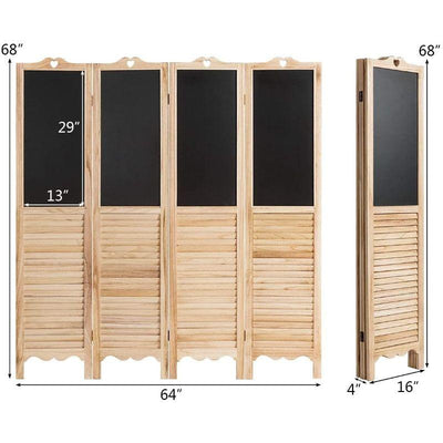 4 Panel Folding Privacy Room Divider Screen with Chalkboard