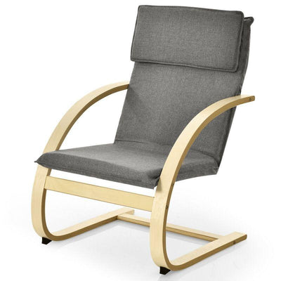 Modern Gray Fabric Upholstered Bentwood Lounge Chair