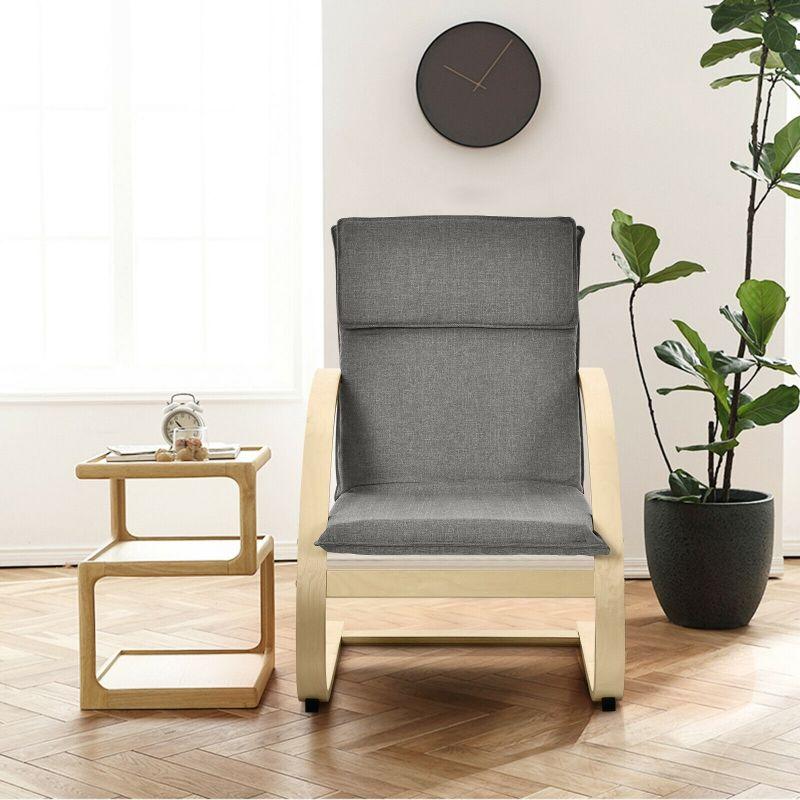 Modern Gray Fabric Upholstered Bentwood Lounge Chair