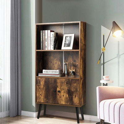 2 Tier Retro Coffee Bookcase Bookshelf with 3 Compartments