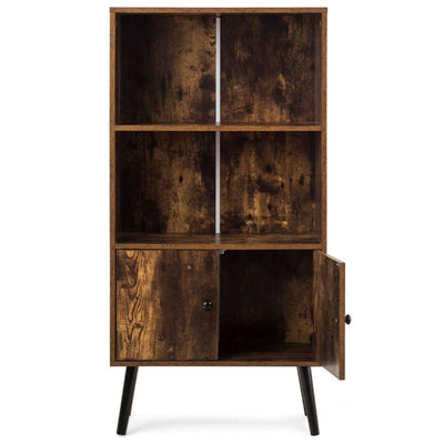 2-Tier Coffee Retro Bookcase Bookshelf with 3 Compartments