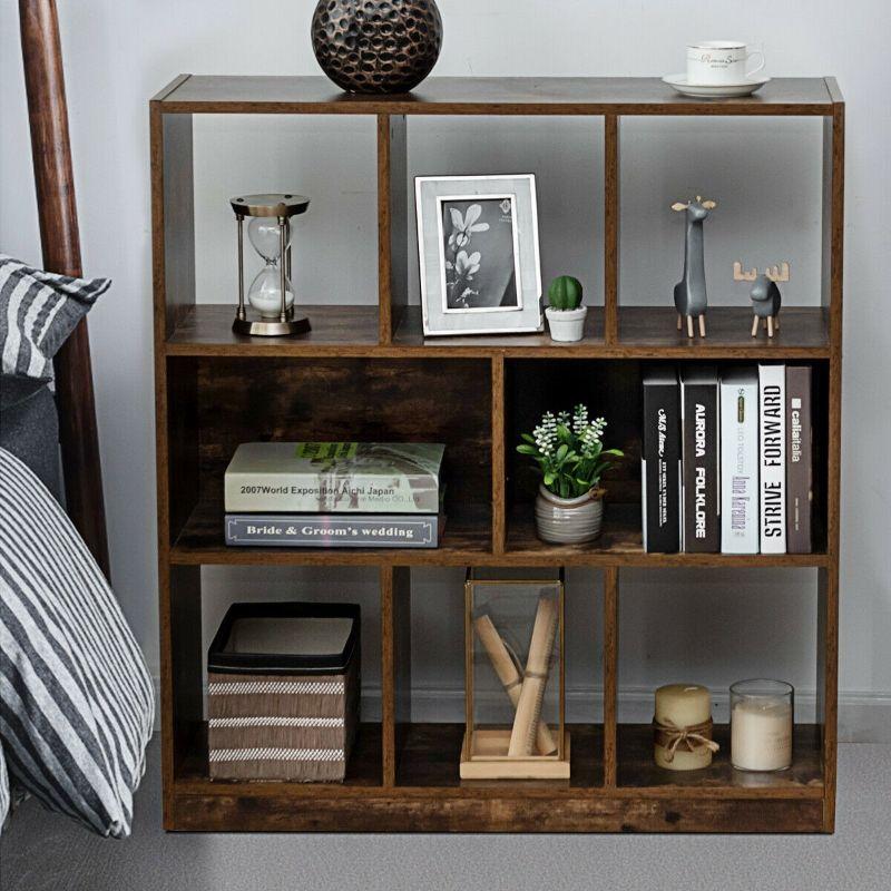 Open Compartments Brown Industrial Freestanding Bookshelf