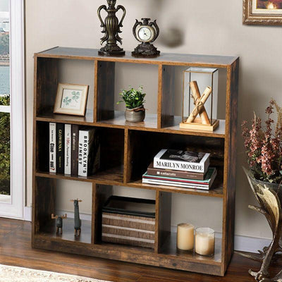 Open Compartments Brown Industrial Freestanding Bookshelf