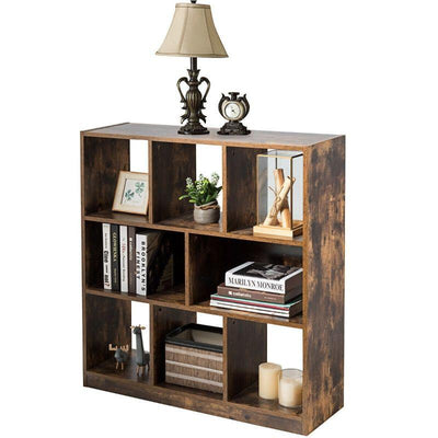 Open Compartments Brown Industrial Freestanding Bookshelf