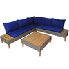 Patio Rattan Furniture Set With Wooden Side Table- 4 Pieces