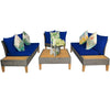 Patio Rattan Furniture Set With Wooden Side Table- 4 Pieces