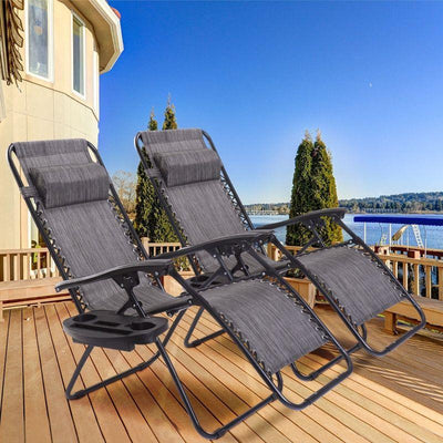 Folding Outdoor Patio Zero Gravity Lounge Chairs with Cup Holders - 2 Pieces