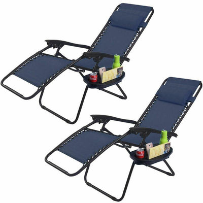 Folding Outdoor Patio Zero Gravity Lounge Chairs with Cup Holders - 2 Pieces