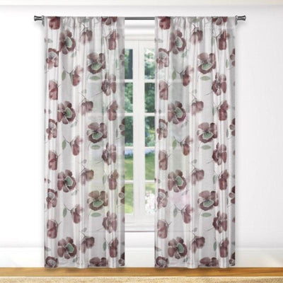 Floral Semi-Sheer Window Pair Pair Panel Curtains  36" x 84" Each - Set of 2